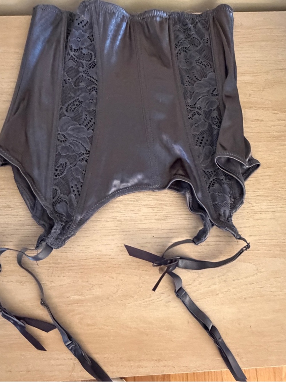 Dreamgirl Grey Satin Lace Panel Garter Belt L - Picture 4 of 6